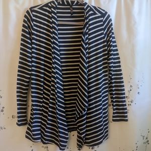 Navy Blue Striped Draped Cardigan